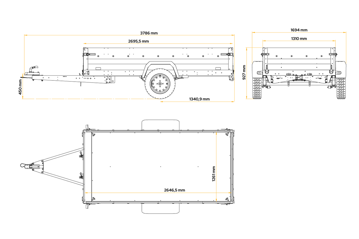 TrailerHafen Force 264/R KIPP – Anhänger 2647×1260 mm, 750 kg zGG